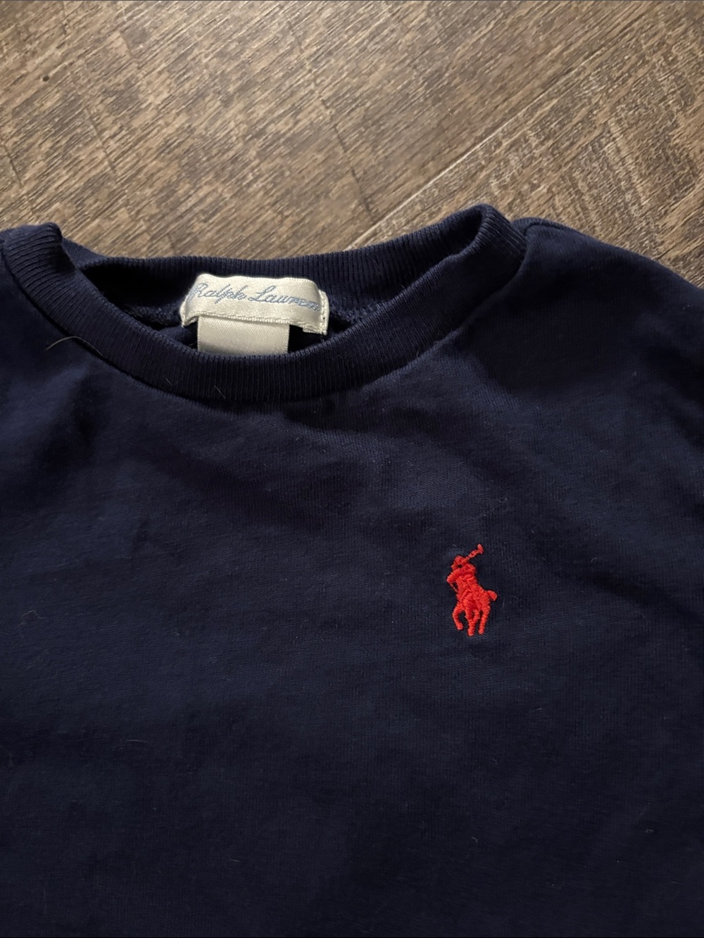 Ralph Lauren Navy Crewneck with Red Polo Emblem